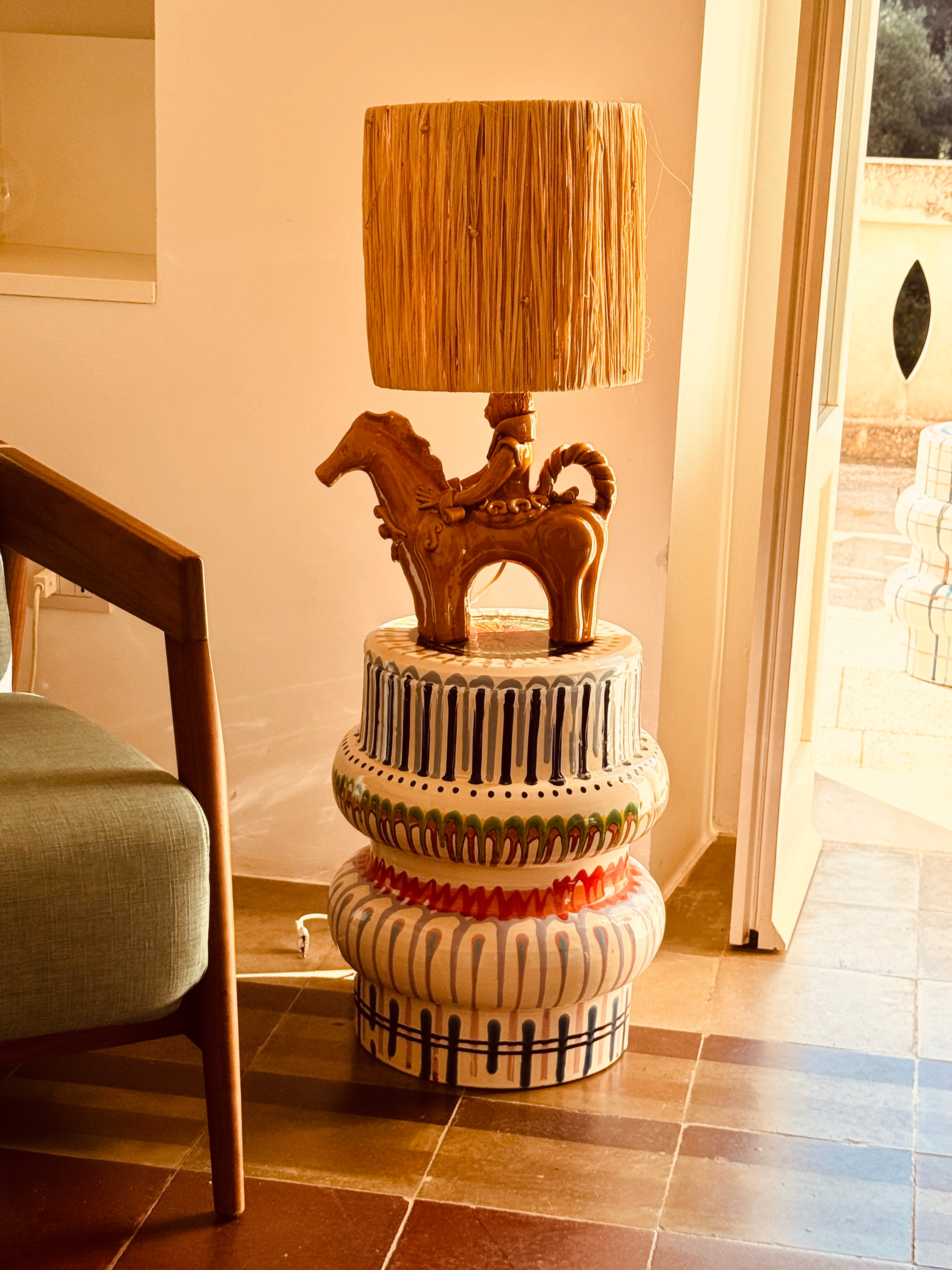 Lampada  "Elegant handcrafted ceramic lamp - Cavaliere tradizionale a Cavallo"