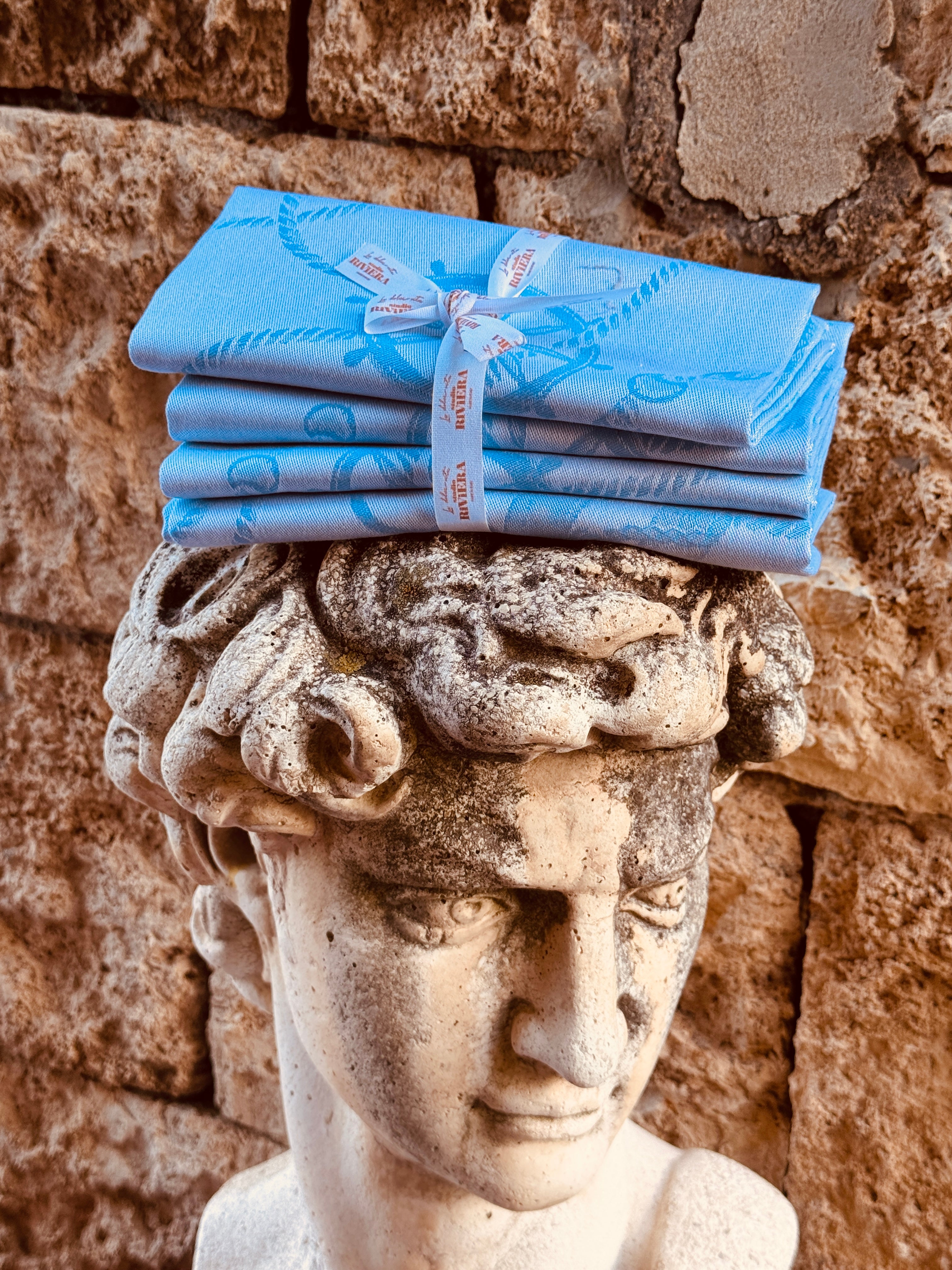 Luxury Cotton Napkin Set of 4 | "Riviera Nautico Celeste" 50cm x 50cm