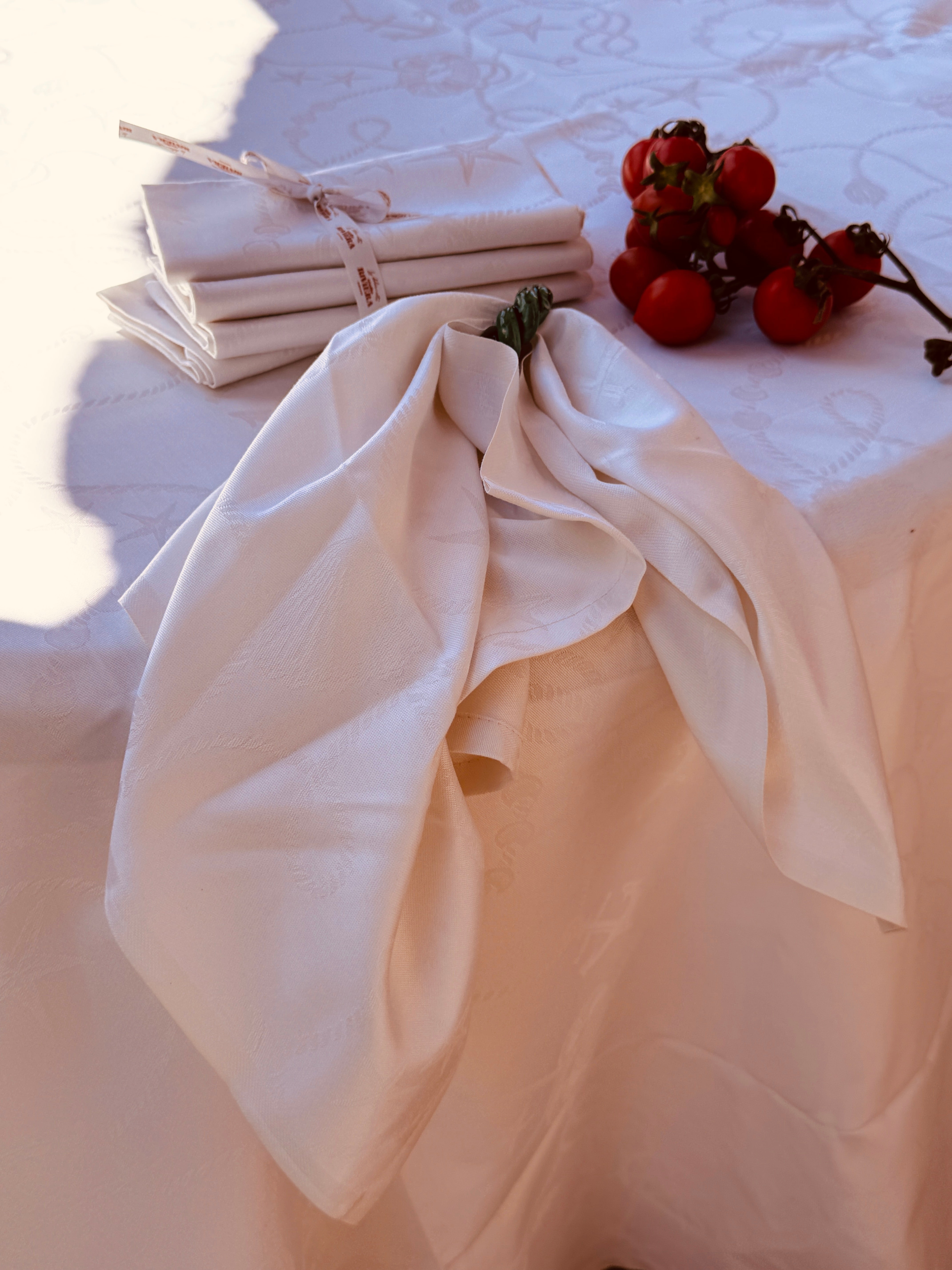 Luxury Cotton Napkin Set of 4 | "Riviera Nautico Bianco" 50cm x 50cm