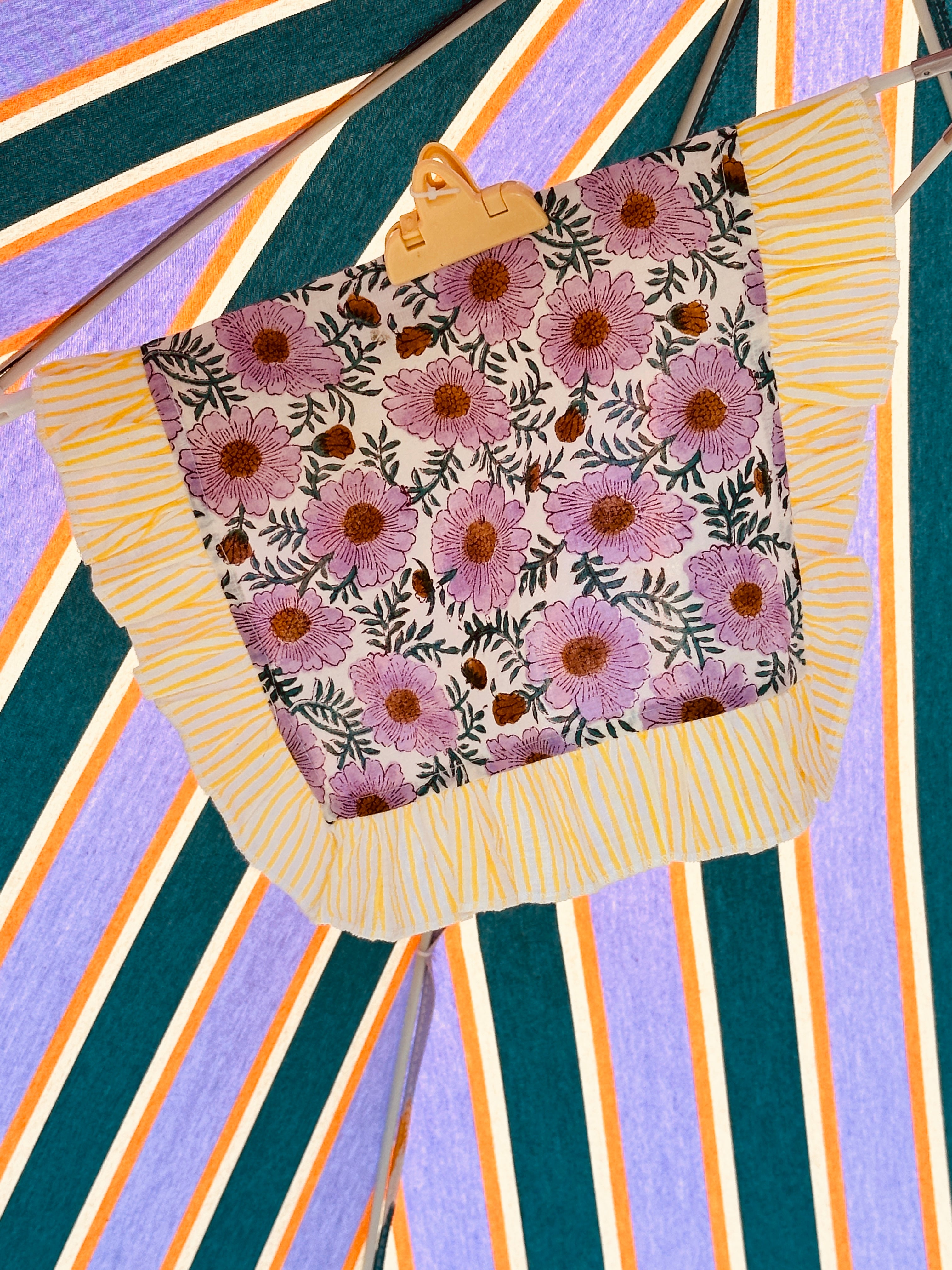 Light Cotton Napkin "Fuxia Flower with yellow Stripes"