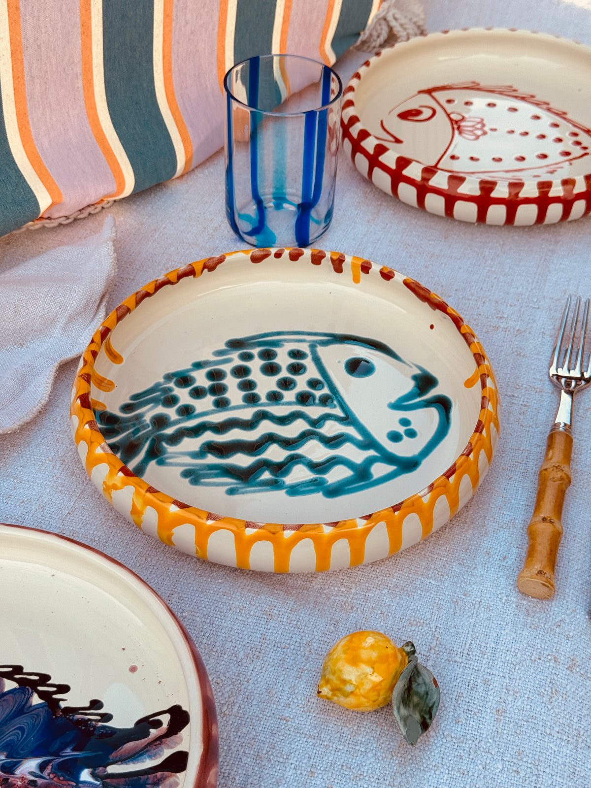 Unique Italian Pasta Plate 25cm "Crazy Fish" – Handmade in Puglia