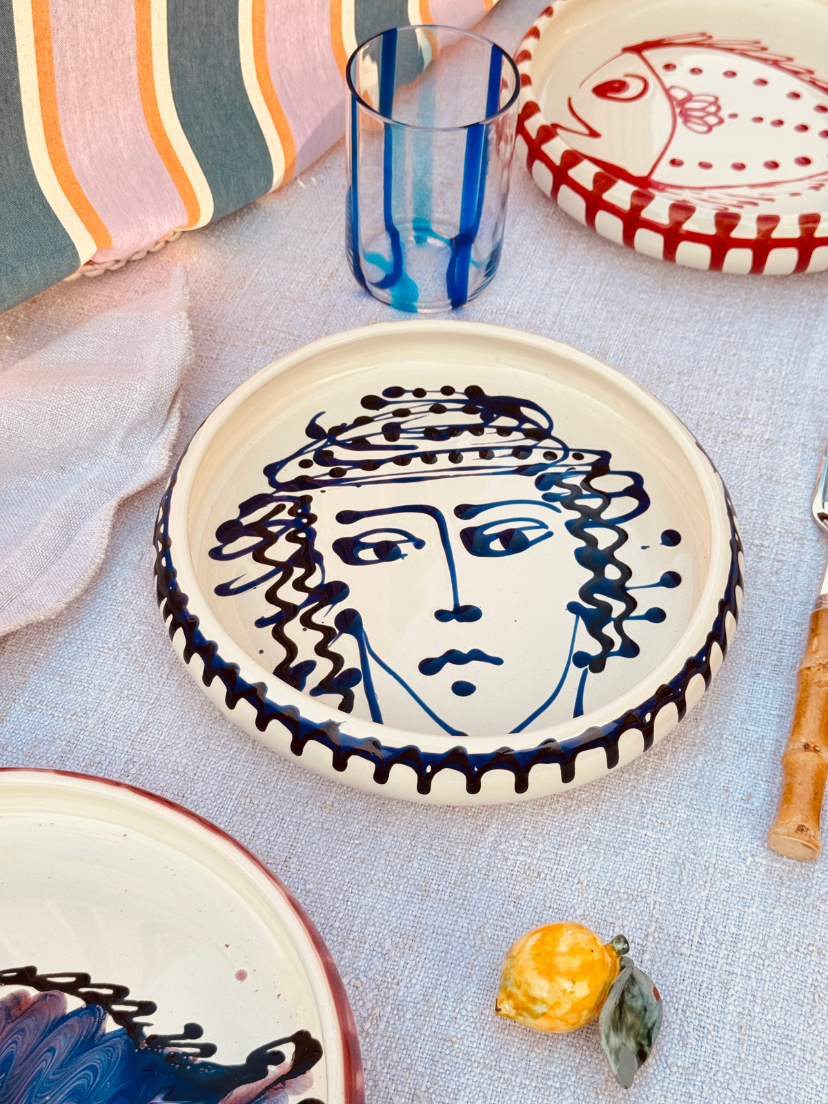 Italian Ceramic Pasta Plate 25cm | Handmade Picasso Design - ONE OF A KIND