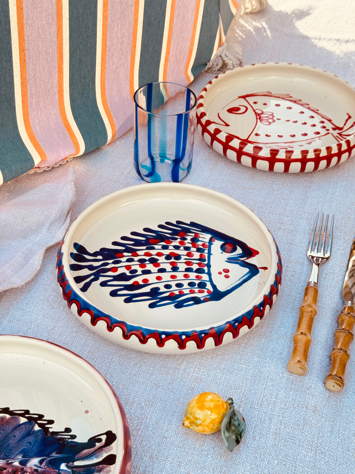 Unique Italian Pasta Plate 25cm "Crazy Fish" – Handmade in Puglia