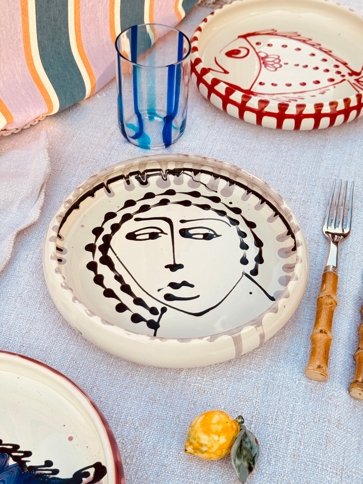 Italian Ceramic Pasta Plate 25cm | Handmade Picasso Design - ONE OF A KIND
