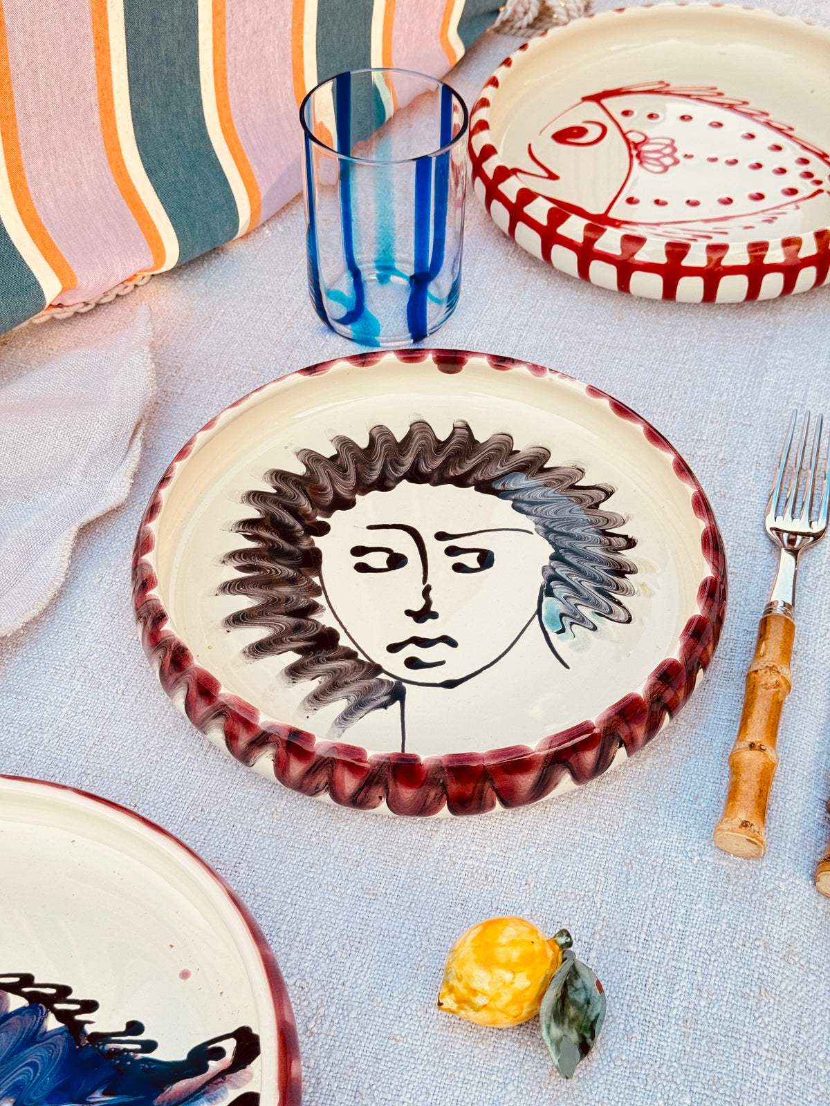 Italian Ceramic Pasta Plate 25cm | Handmade Picasso Design - ONE OF A KIND