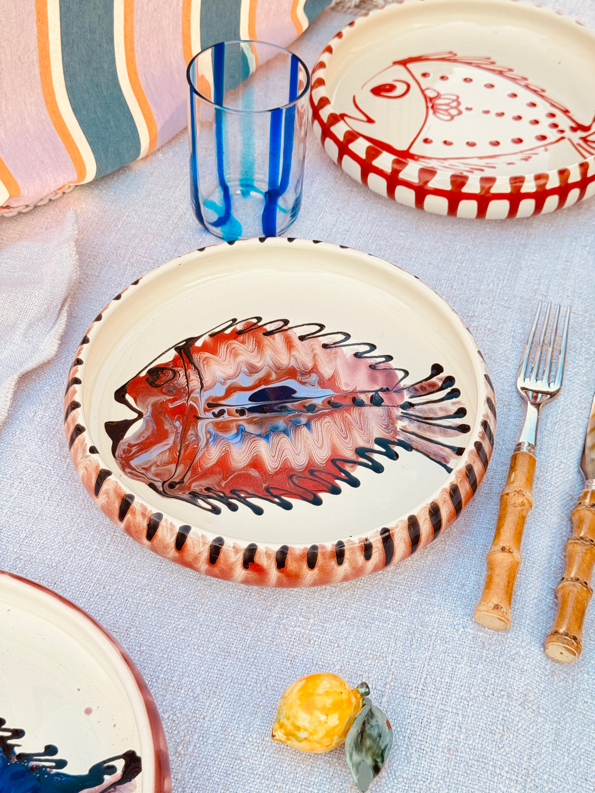 Unique Italian Pasta Plate 25cm "Crazy Fish" – Handmade in Puglia