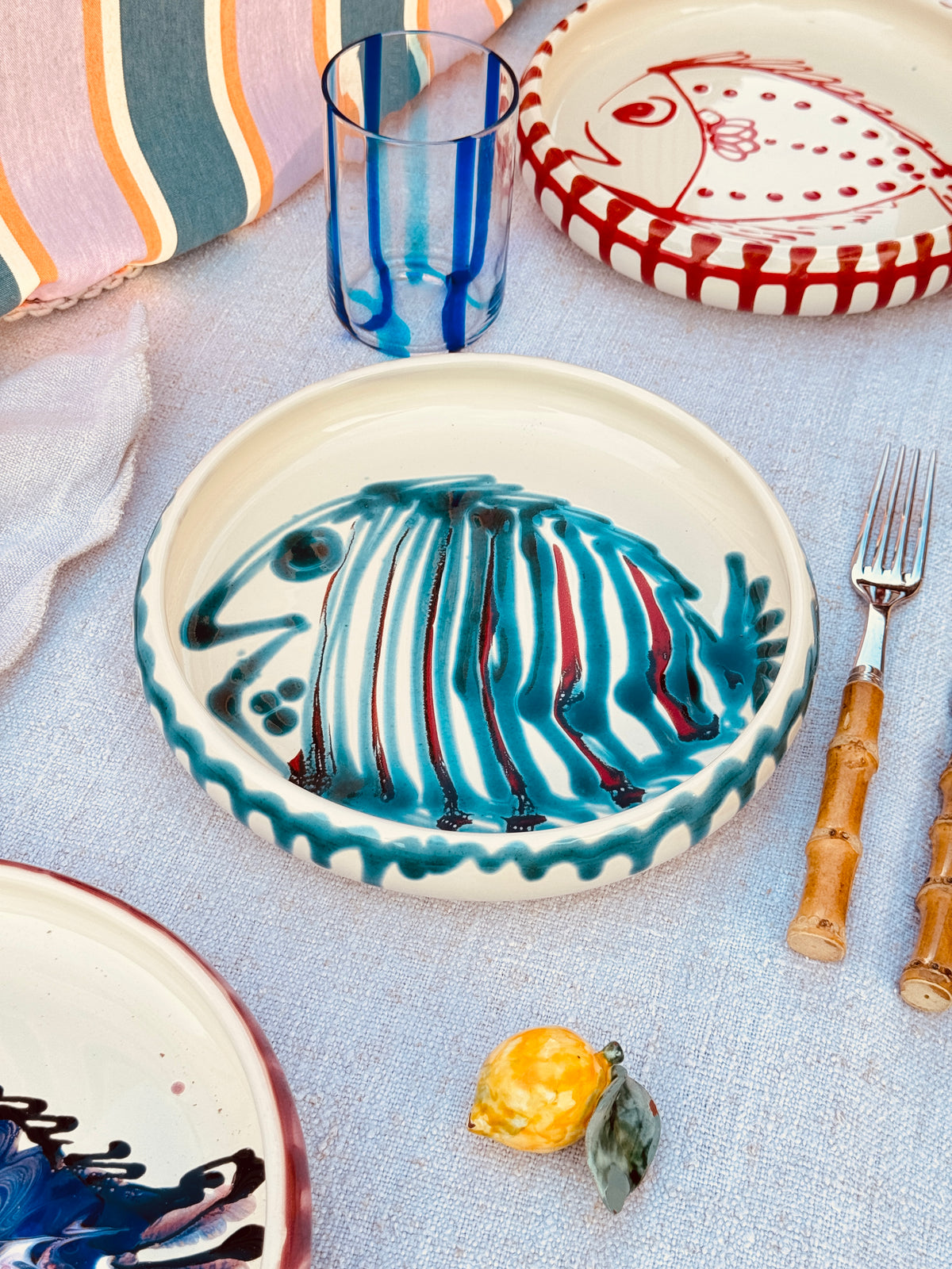 Unique Italian Pasta Plate 25cm "Crazy Fish" – Handmade in Puglia