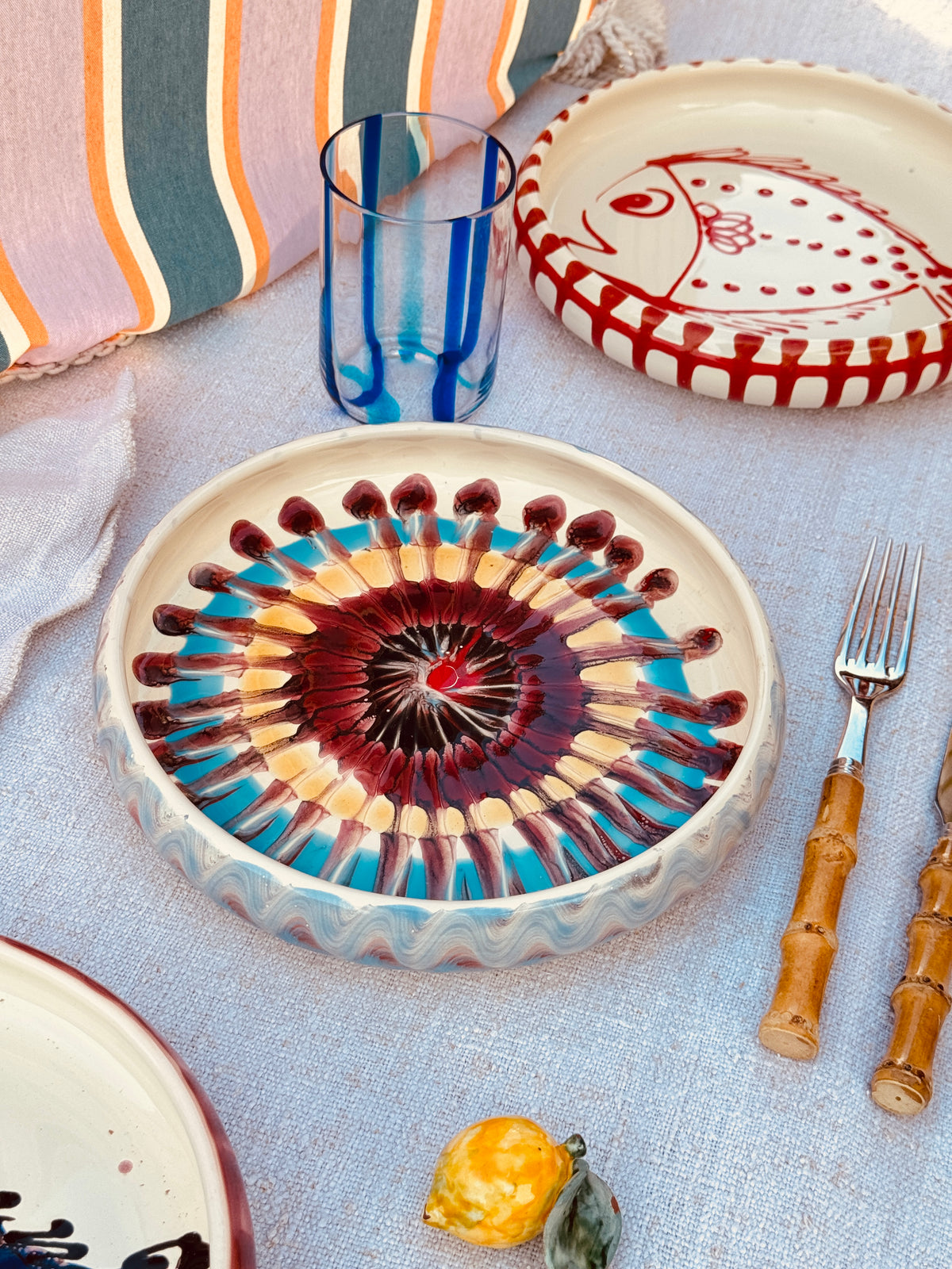 Italian Ceramic Pasta Plate 25cm | Handmade Psychodelic Design - ONE OF A KIND