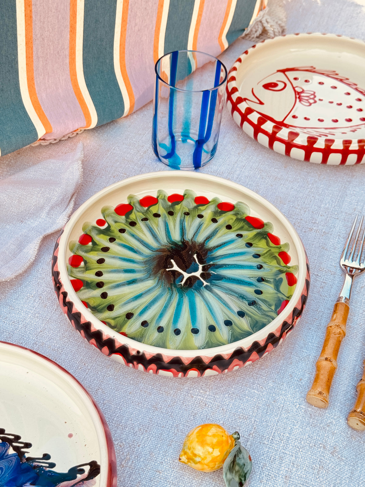 Italian Ceramic Pasta Plate 25cm | Handmade Psychodelic Design - ONE OF A KIND