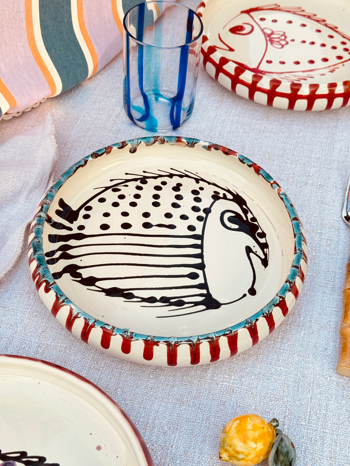 Unique Italian Pasta Plate 25cm "Crazy Fish" – Handmade in Puglia