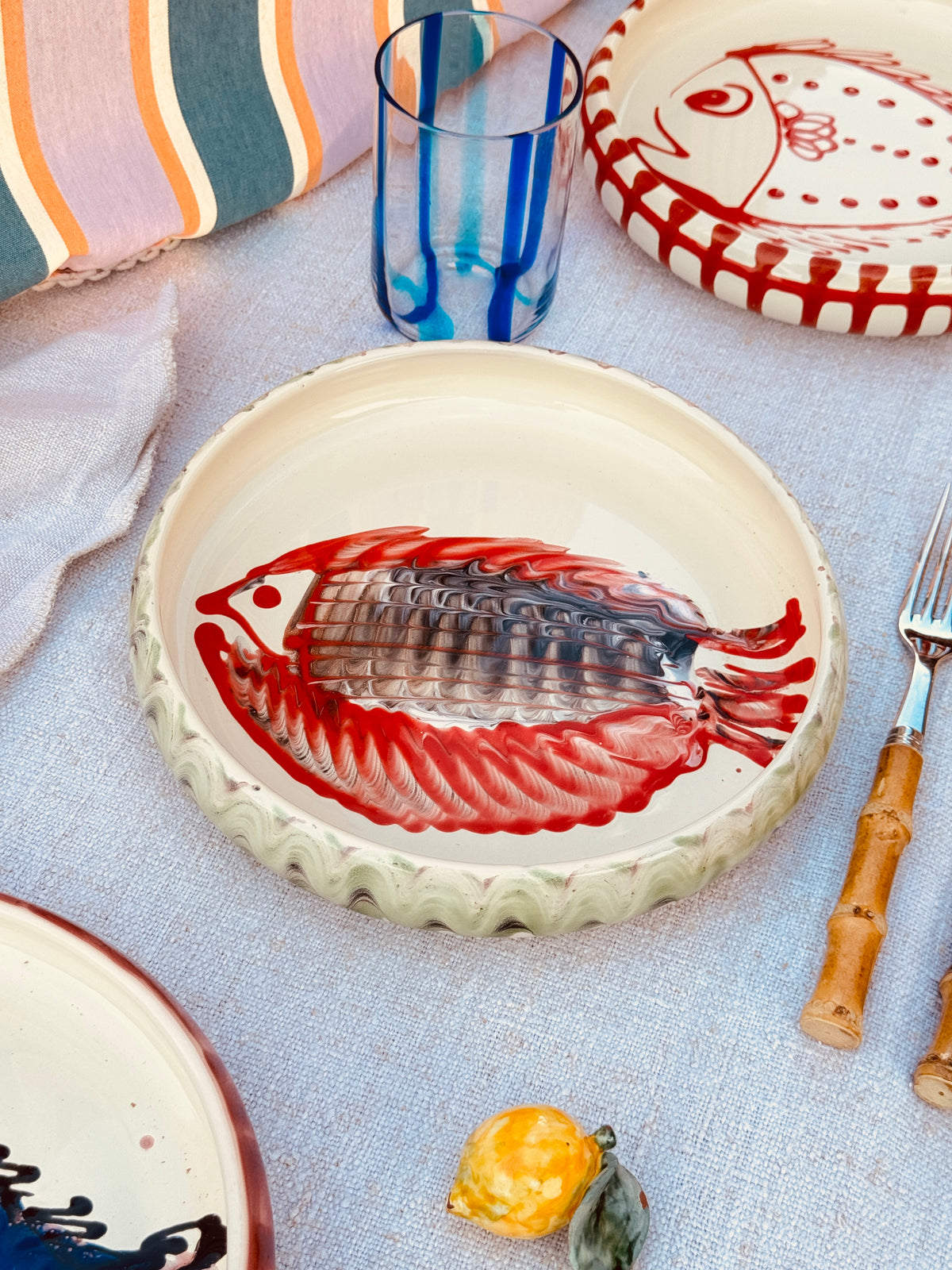 Unique Italian Pasta Plate 25cm "Crazy Fish" – Handmade in Puglia