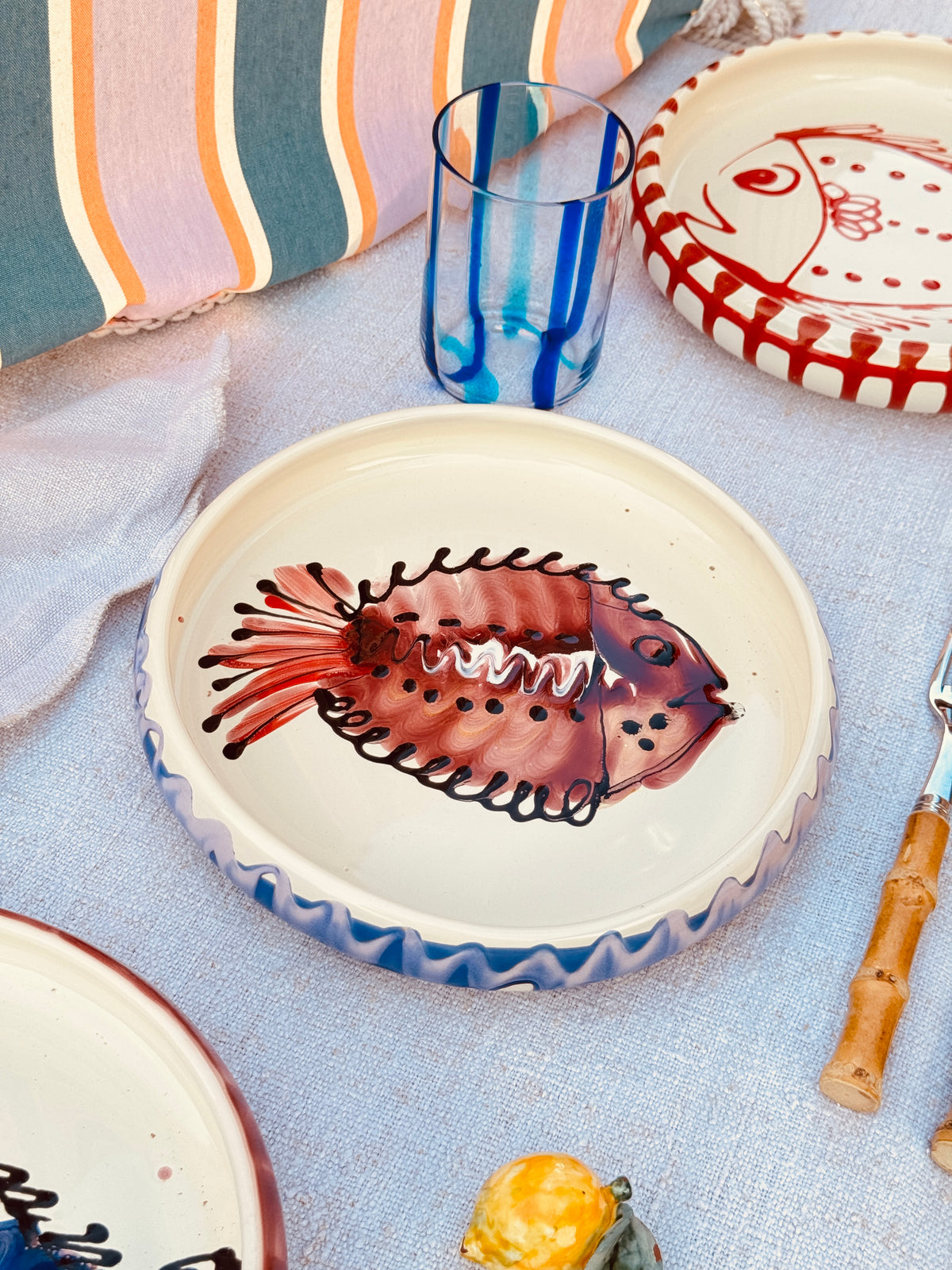 Unique Italian Pasta Plate 25cm "Crazy Fish" – Handmade in Puglia