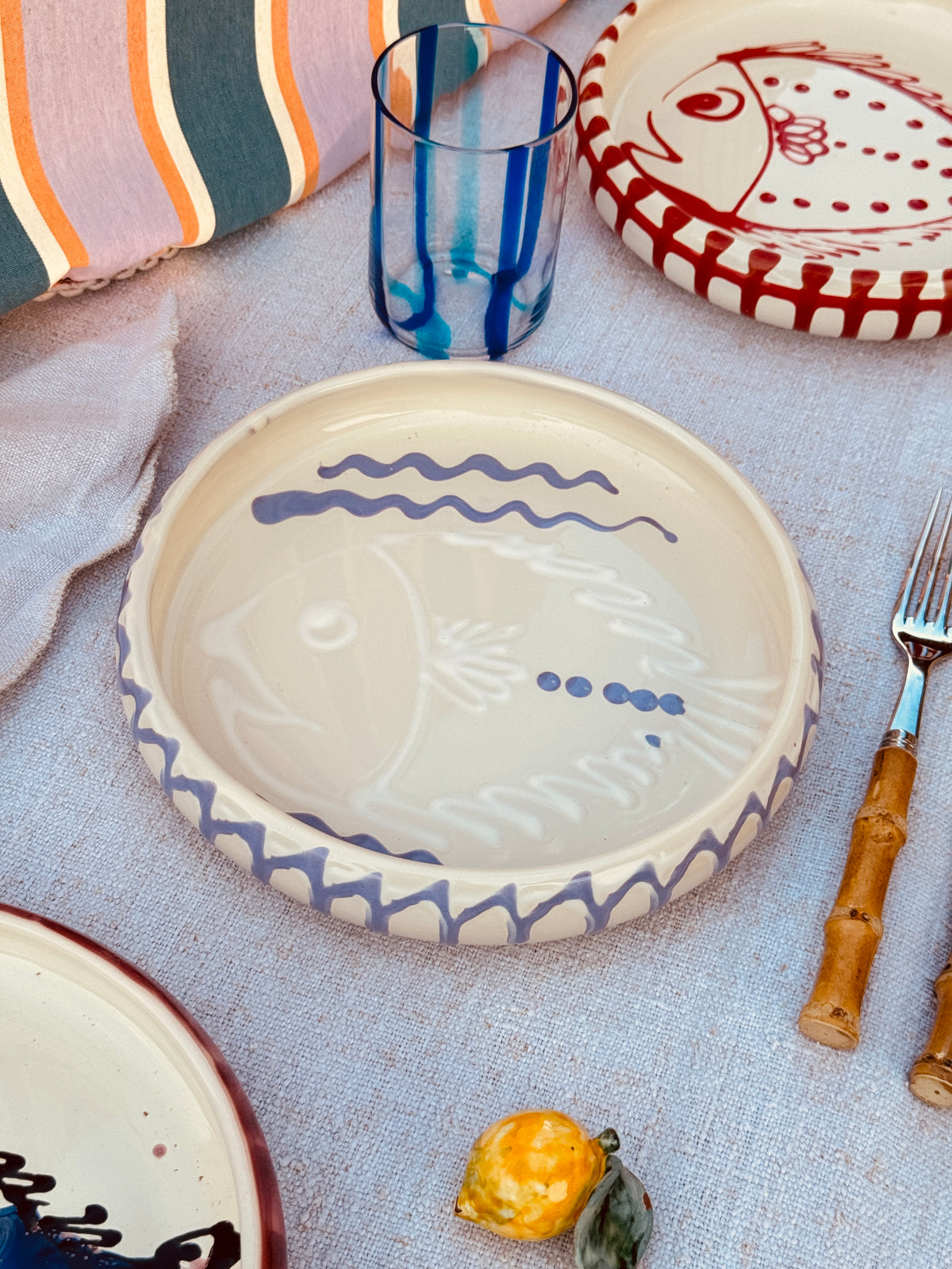 Unique Italian Pasta Plate 25cm "Crazy Fish" – Handmade in Puglia