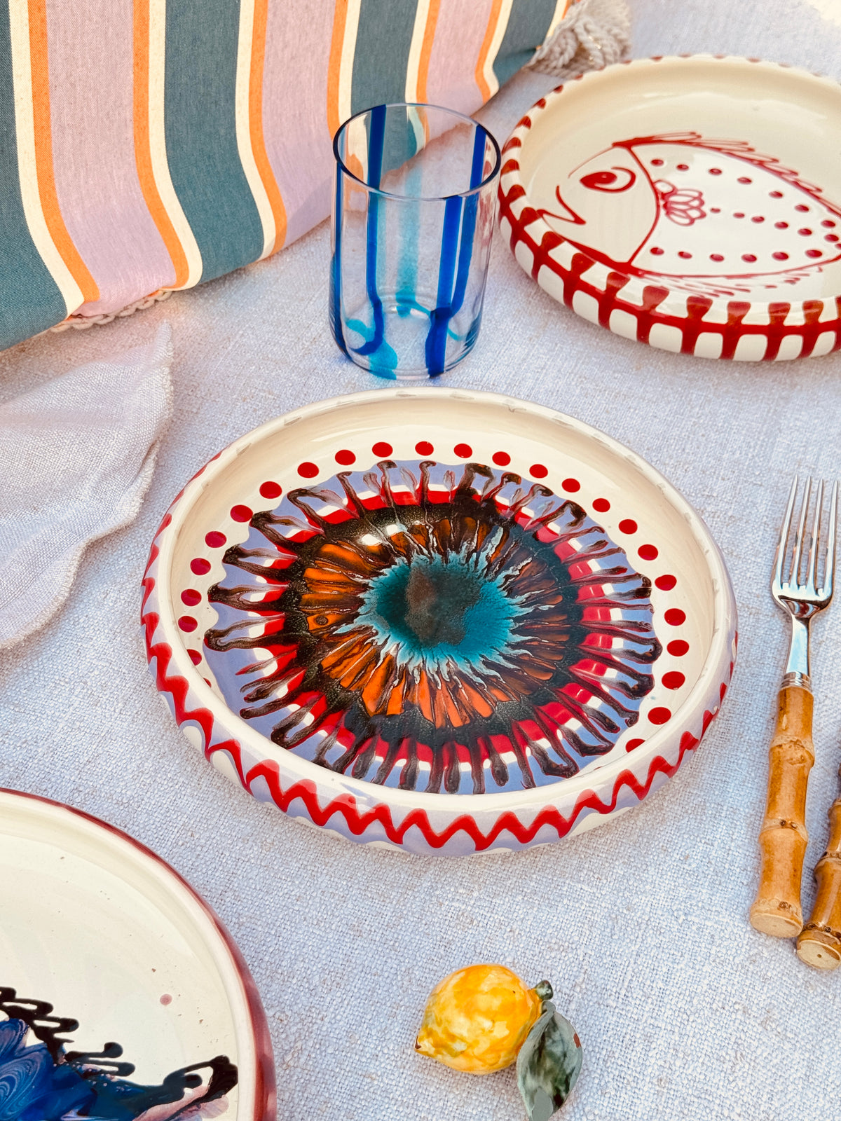 Italian Ceramic Pasta Plate 25cm | Handmade Psychodelic Design - ONE OF A KIND