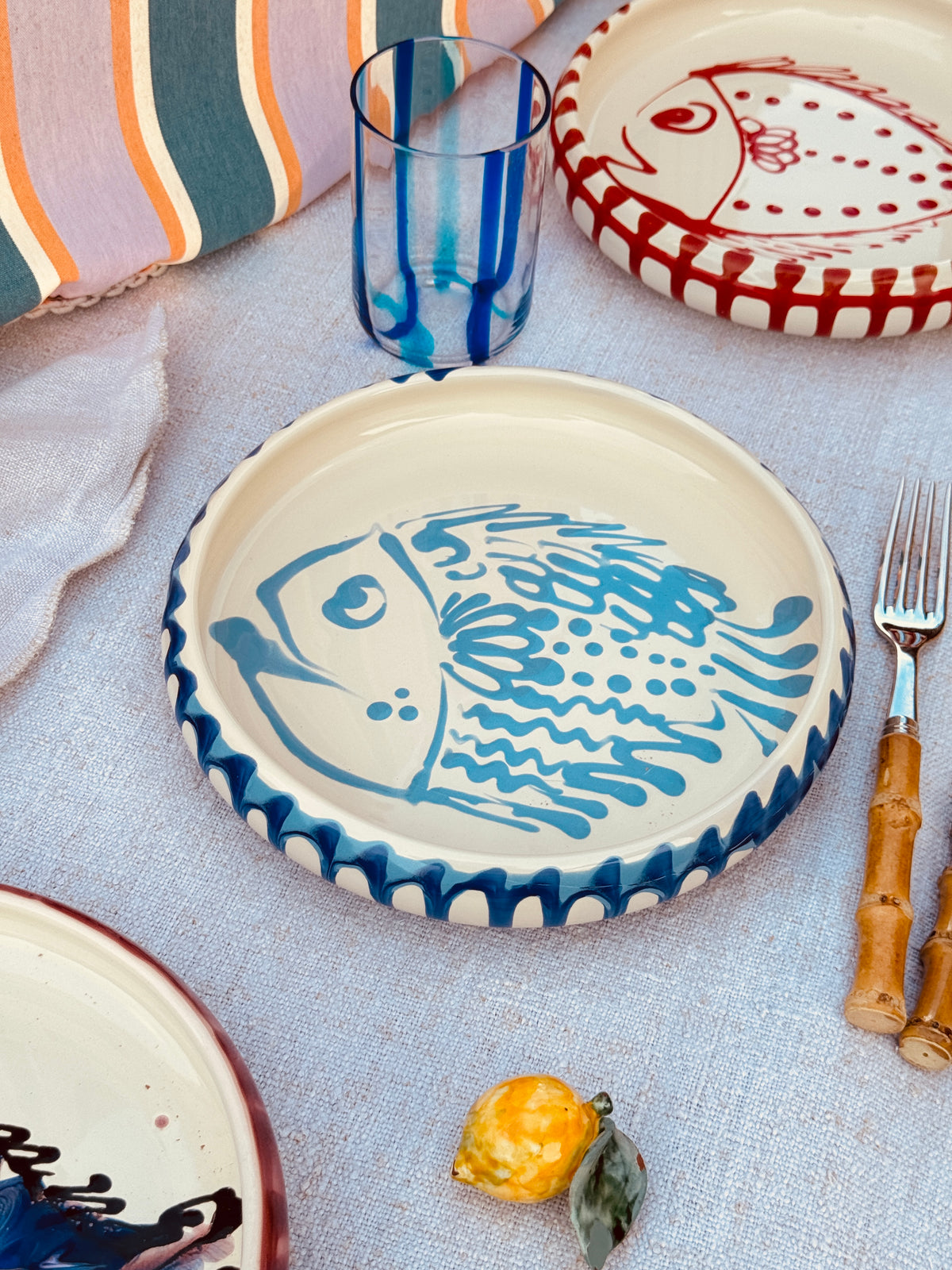 Unique Italian Pasta Plate 25cm "Crazy Fish" – Handmade in Puglia