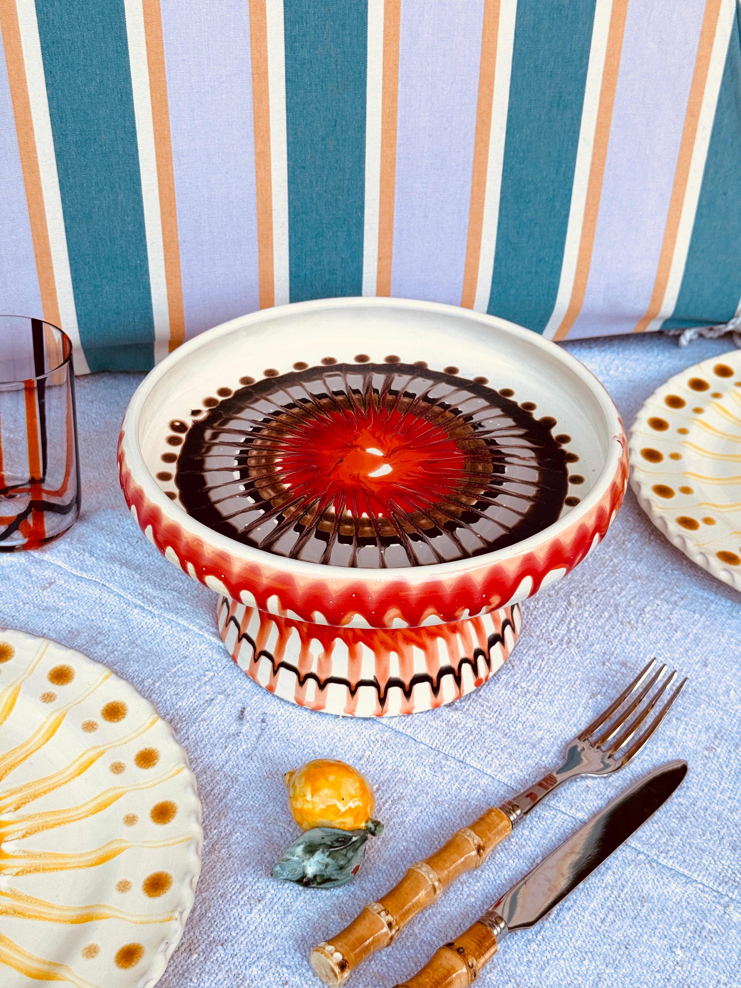 Handmade Italian Raised Serving Plate 25 cm | Unique Studio Riviera Piece