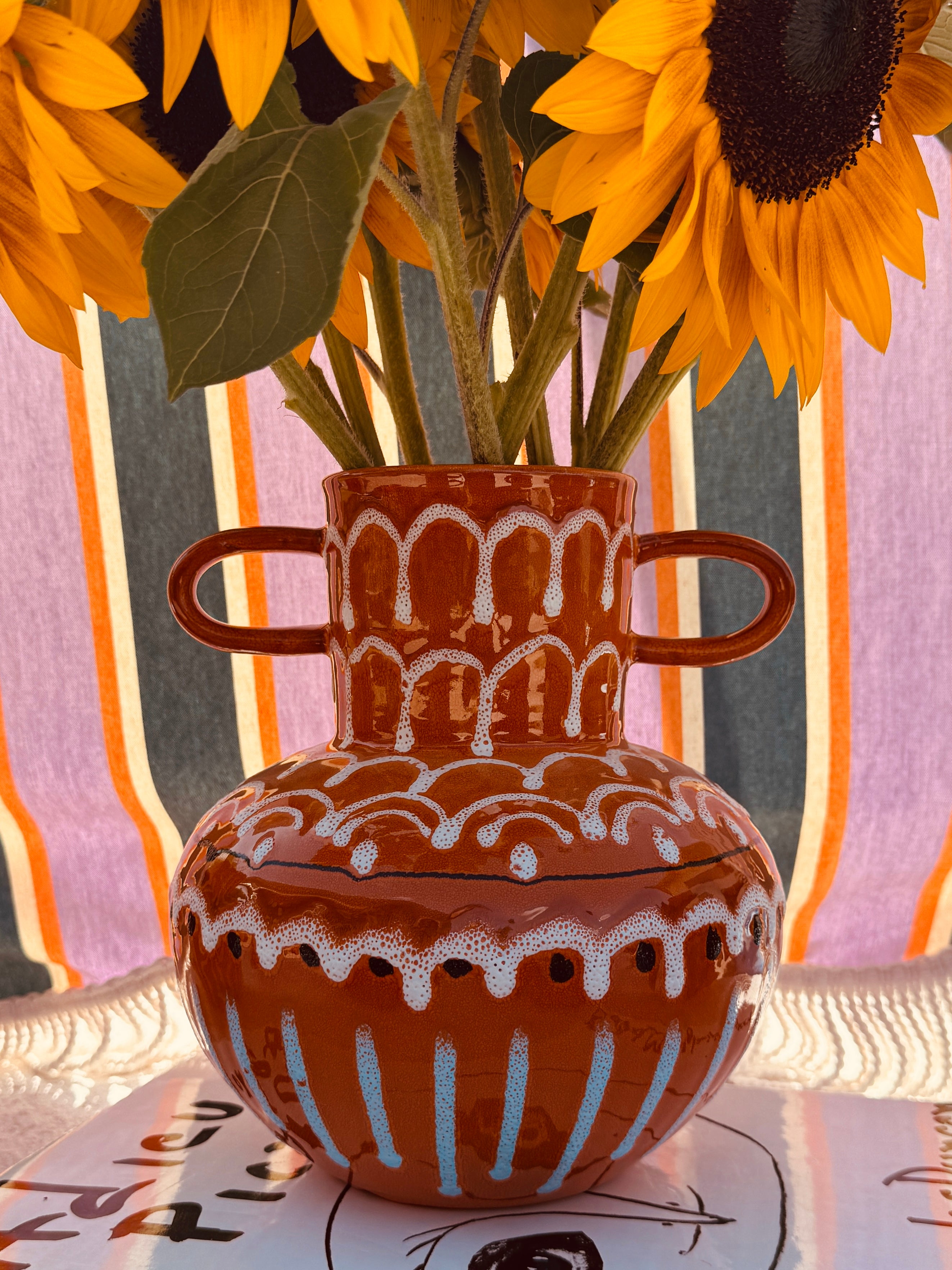Psychodelic Vaso "Vintage Vibes" - one of a Kind - 23cm - 70s burned Orange