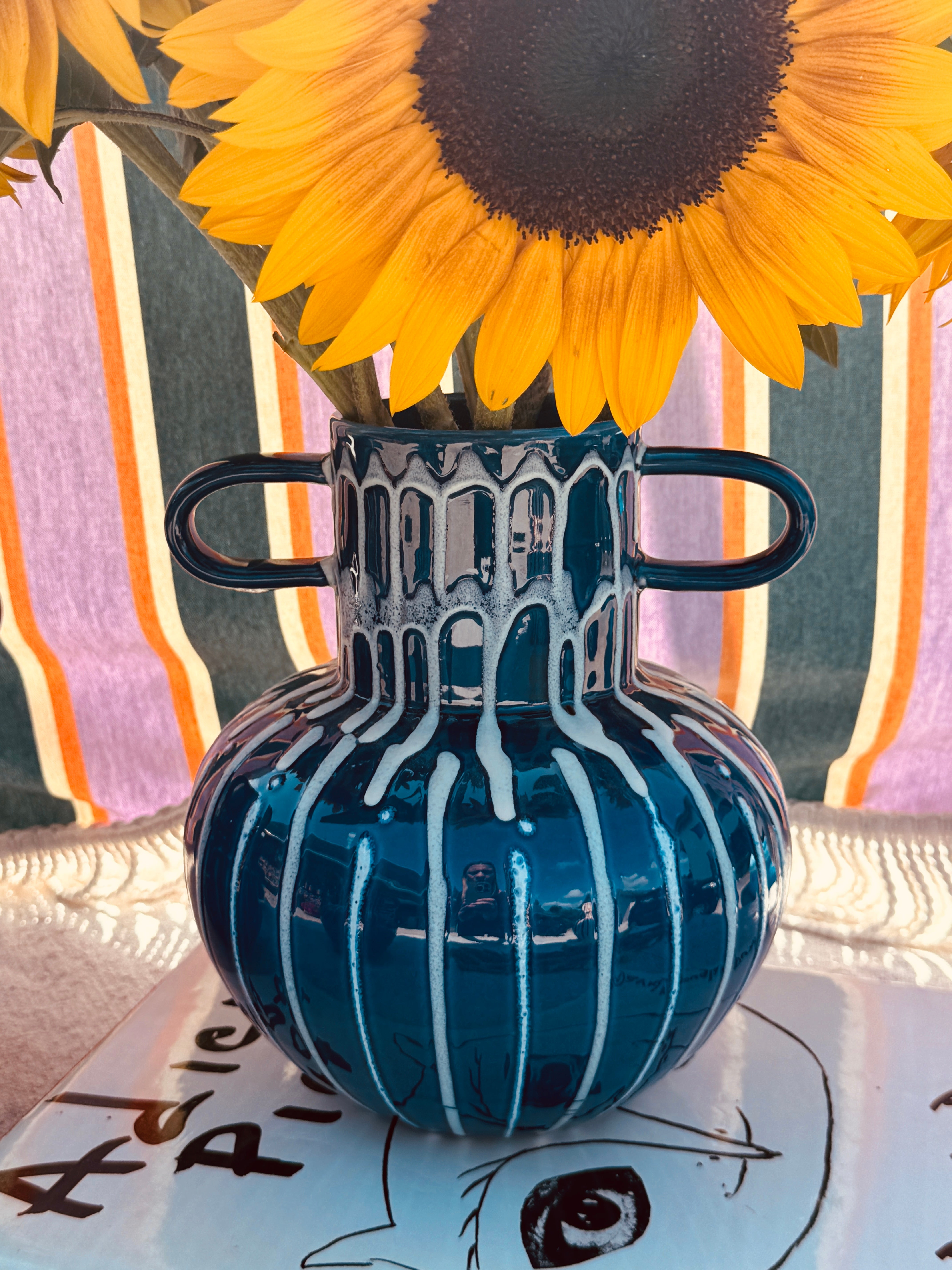 Psychodelic Vaso "Vintage Vibes Azzurro" - one of a Kind - 23cm