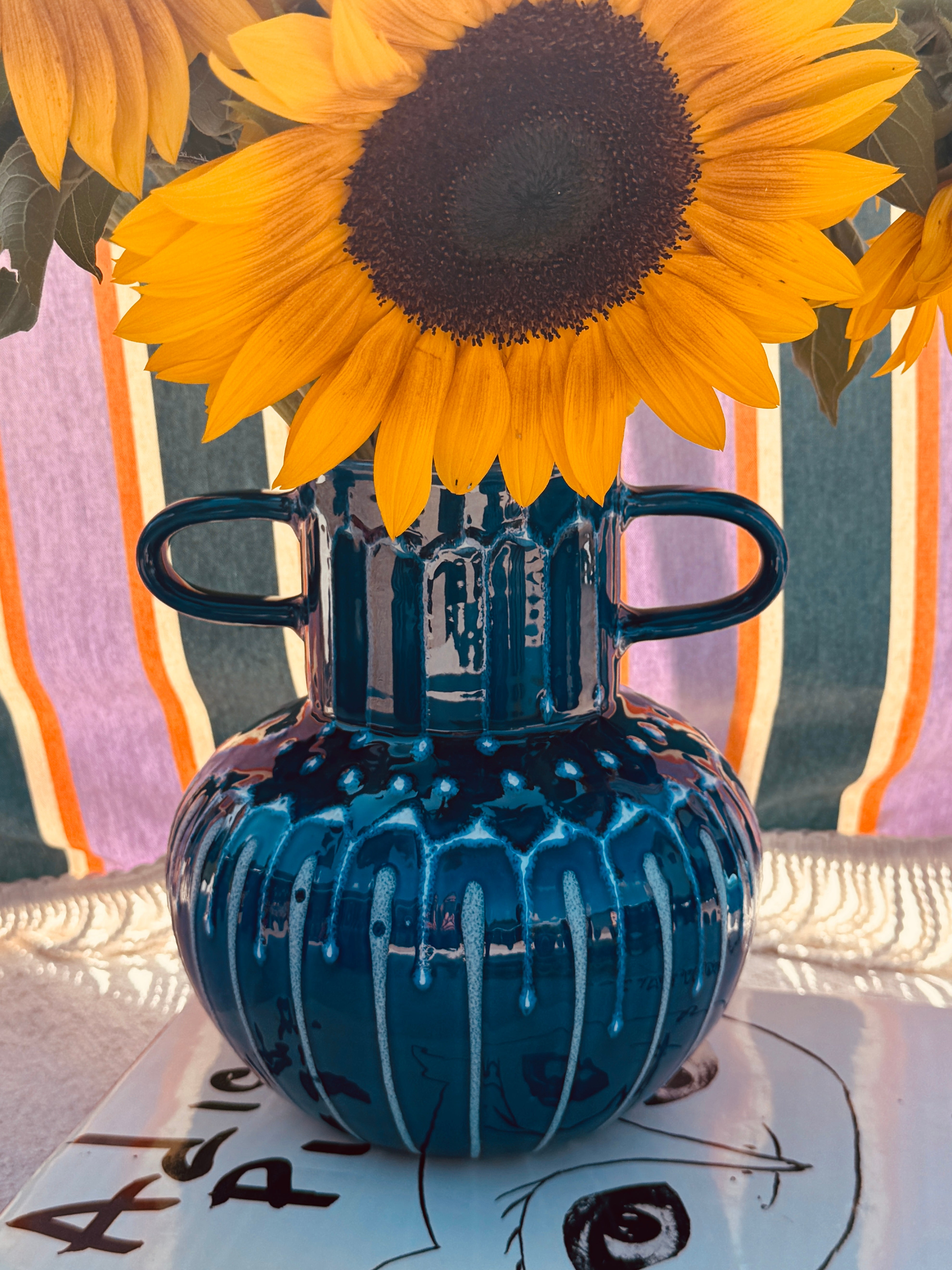 Psychodelic Vaso "Vintage Vibes Azzurro" - one of a Kind - 23cm