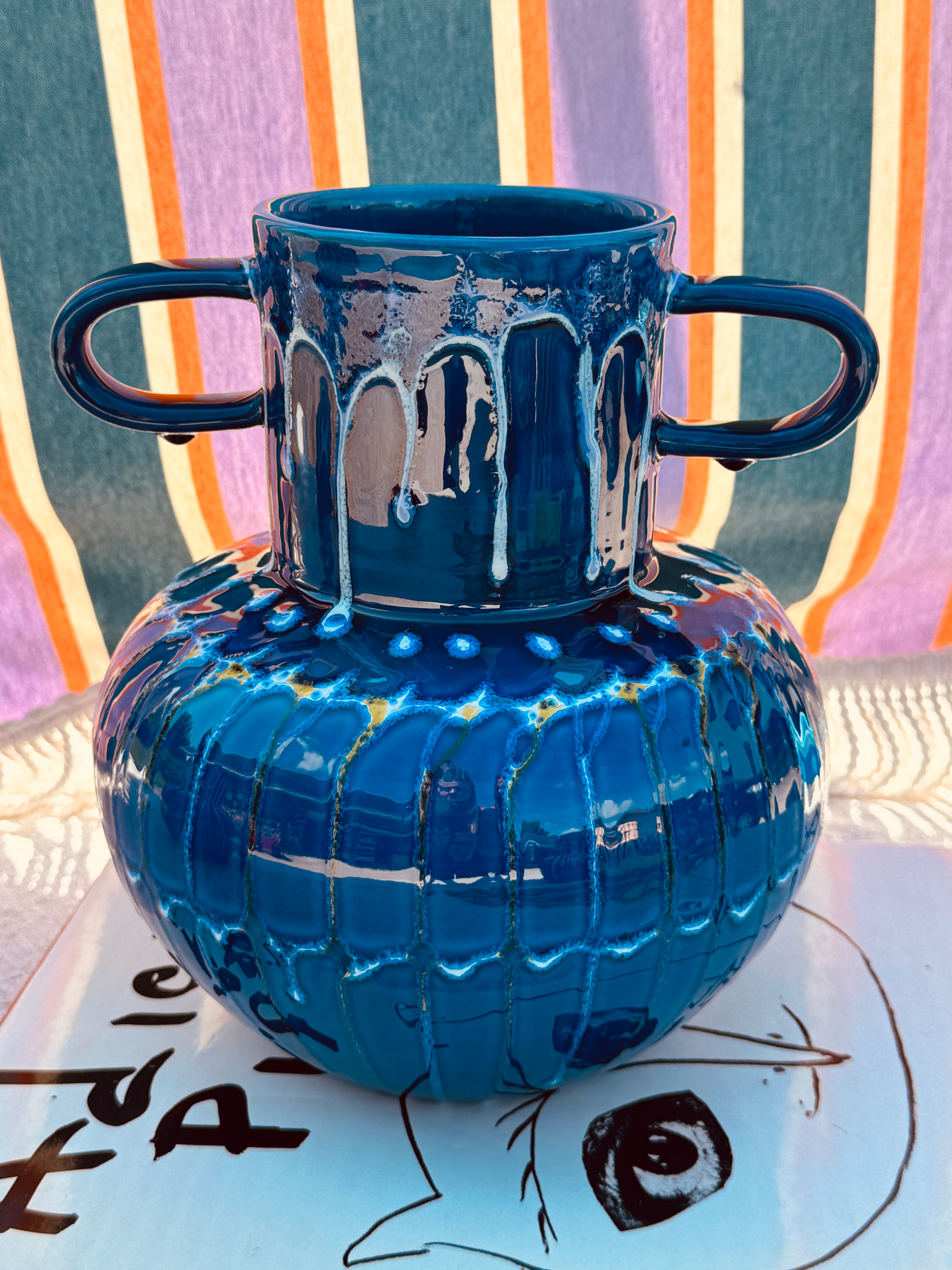 Psychodelic Vaso "Vintage Vibes Azzurro" - one of a Kind - 23cm