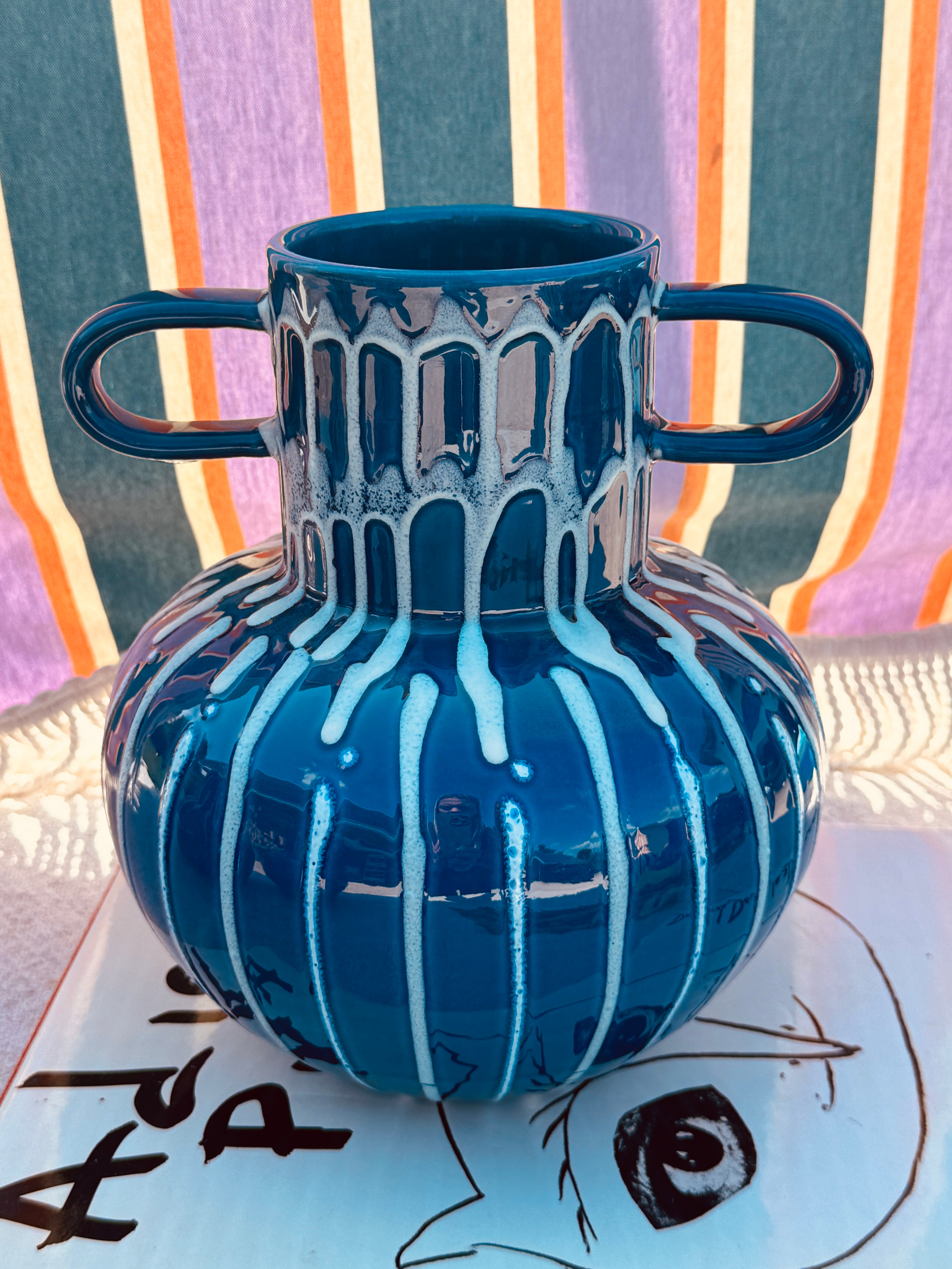 Psychodelic Vaso "Vintage Vibes Azzurro" - one of a Kind - 23cm