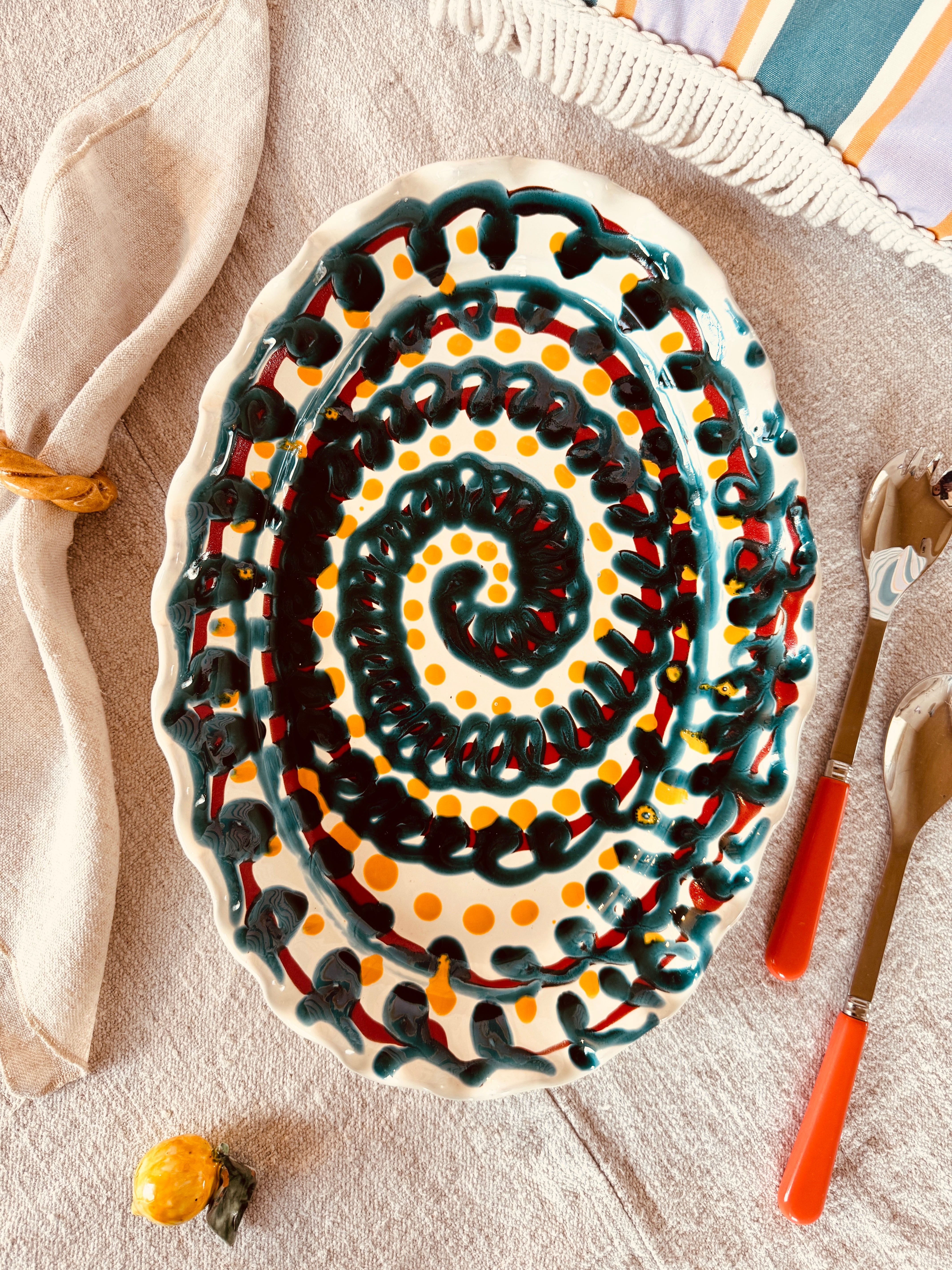 ! Unique Piece ! Wavy Oval Plate  41cm x 29cm - Only 1x available Handmade Ceramic from Puglia
