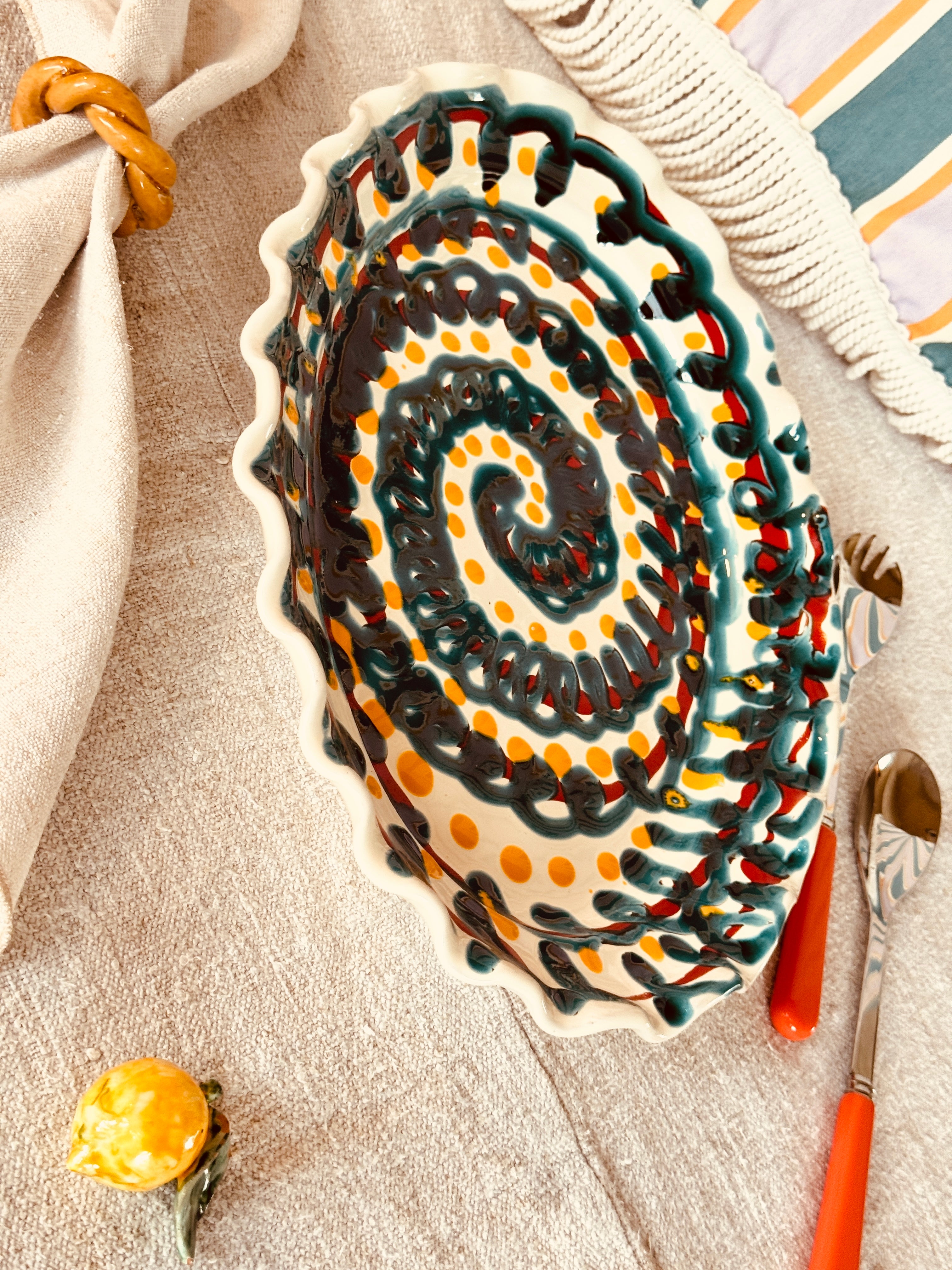 ! Unique Piece ! Wavy Oval Plate  41cm x 29cm - Only 1x available Handmade Ceramic from Puglia