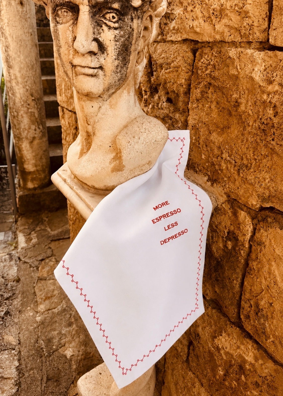 Handmade Italian Cotton/ LinenNapkins "More Esspresso less Depresso"