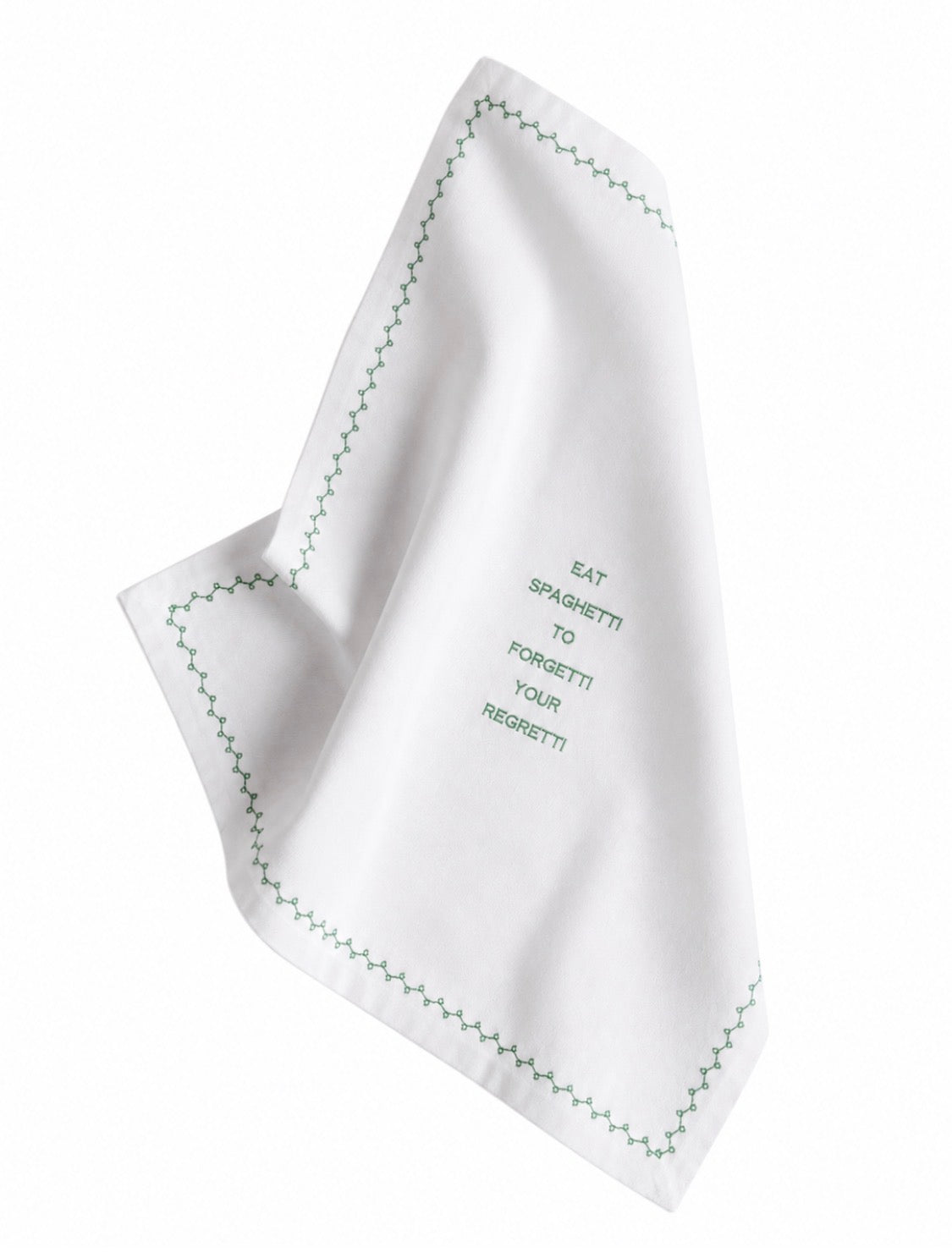 Handmade Italian Cotton/ LinenNapkins "Eat Spaghetti to forget your Regretti"