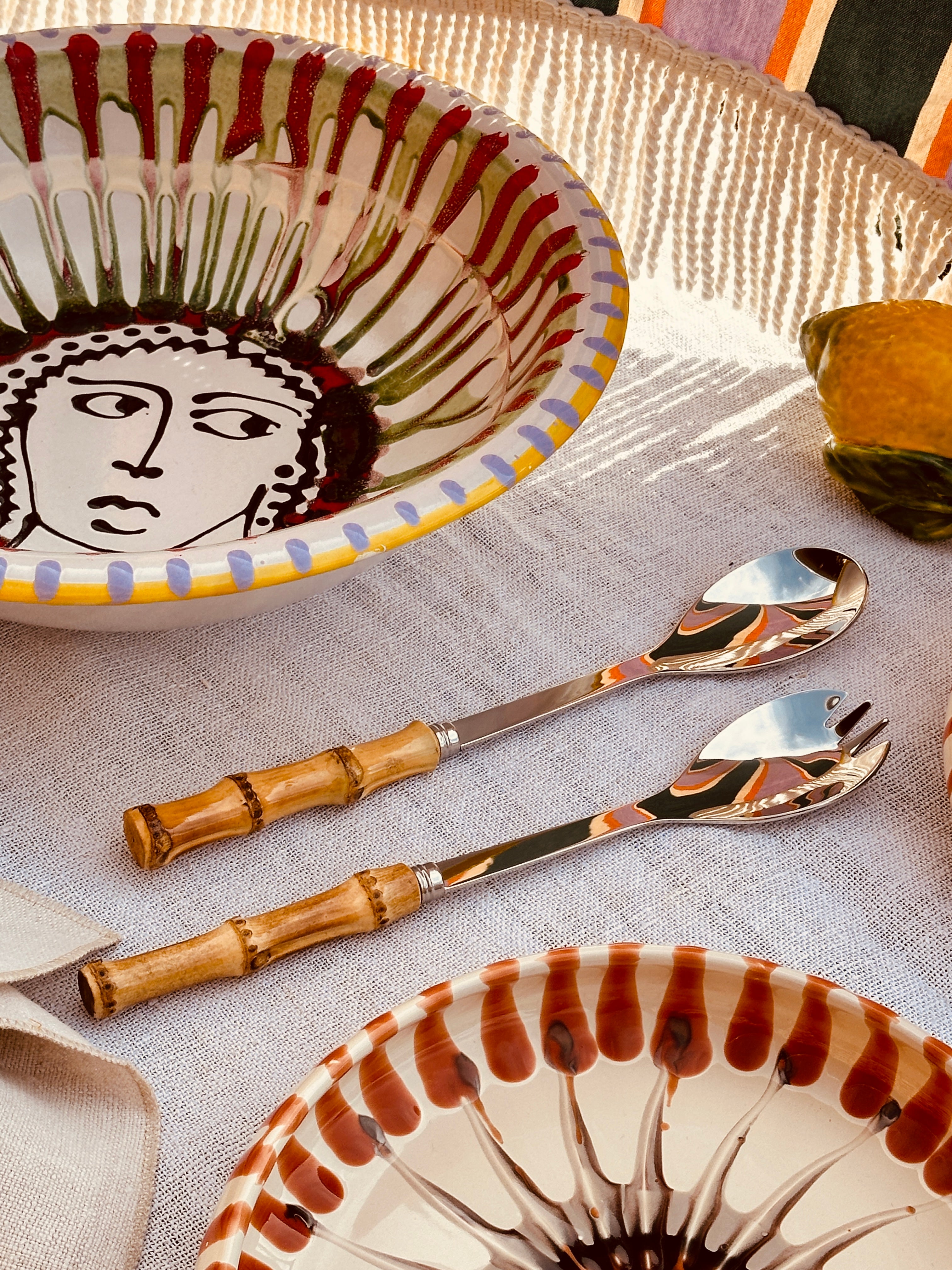 Riva Salad Servers with Bamboo Handle – 2-Piece Premium Stainless Steel Serving Set (18/10) – Mediterranean Tableware