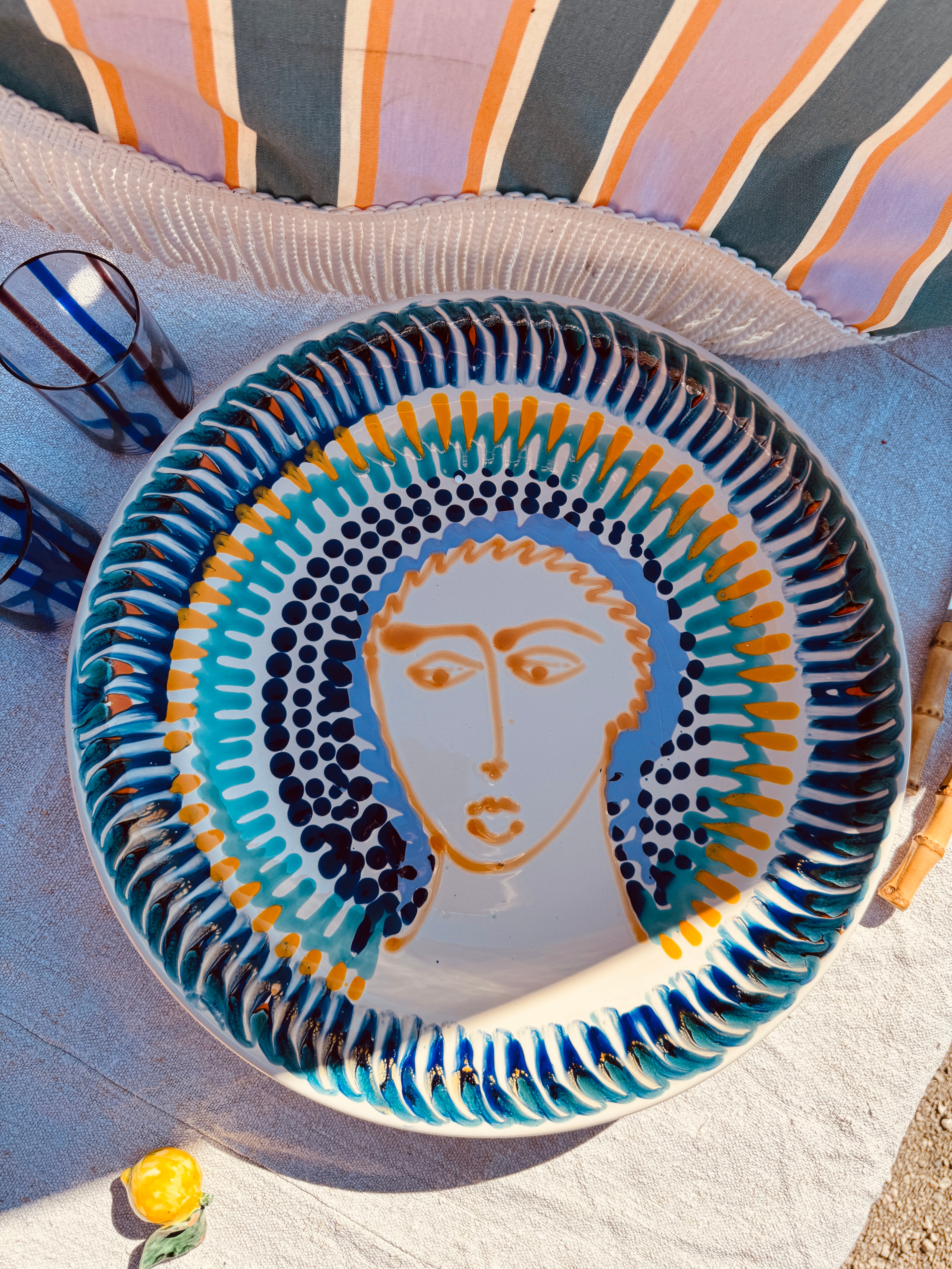 Large Psychodelic "Viso" Bowl with Wallhanger - 42cm - One of a Kind