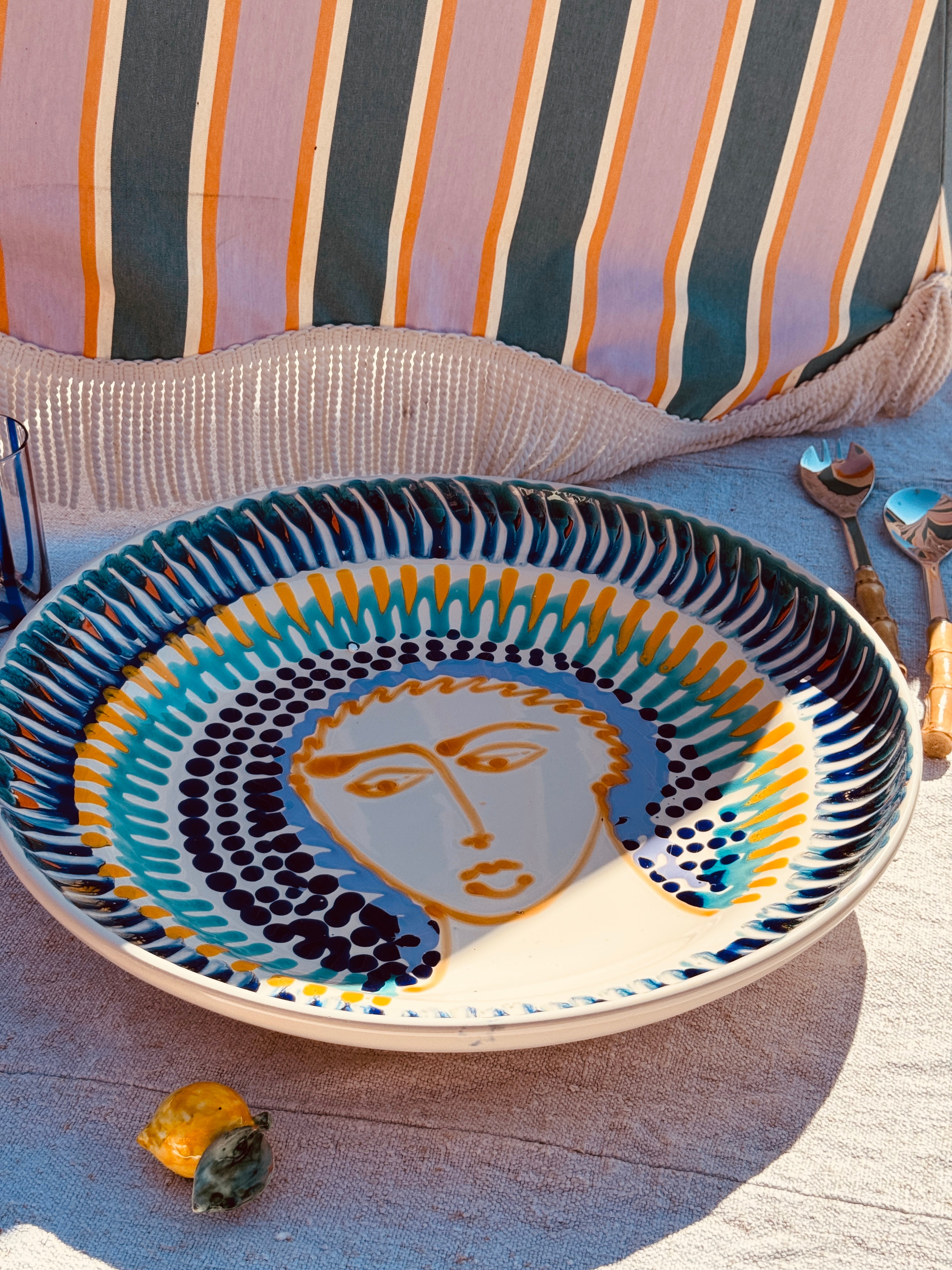 Large Psychodelic "Viso" Bowl with Wallhanger - 42cm - One of a Kind
